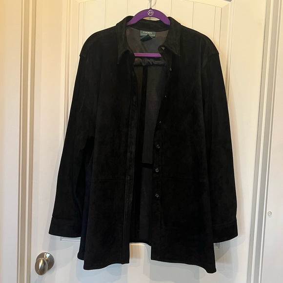 Vintage Ralph Lauren Black Leather Suede Jacket / Shirt 3X Plus Size Shacket - Picture 6 of 16